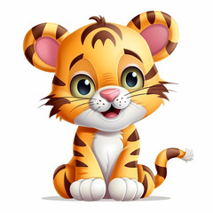 Obraz na płótnie Canvas Baby Tiger Cartoon Isolated On White Background. Generative AI