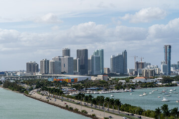 Fototapeta premium Arial shot of the city Miami in Florida surrounded by crystal clear water