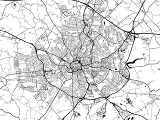 A vector road map of the city of  Coventry in the United Kingdom on a white background.