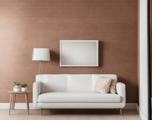 A Mockup Photo of a Living Room with Blank Canvas and Empty Frame on a Brick Wall Background, Perfect for Artists and Designers Seeking Inspiration and a Stylish Way to Showcase Their Artwork