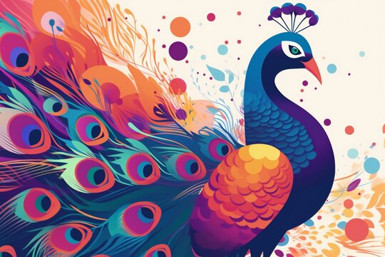 Colorful and abstract illustration of a majestic peackock with beautiful feathers, generative AI