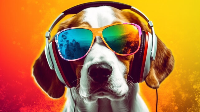 The Perfect Image: An Adorable Puppy in Spring-Colored Glasses. AI Generated Art. Copyspace, Background, Wallpaper. Spring and Summer Vibes. Colourfull Animals.