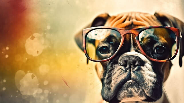 The Perfect Image: A Unique Puppy in Spring-Colored Glasses. AI Generated Art. Copyspace, Background, Wallpaper. Spring and Summer Vibes. Colourfull Animals.