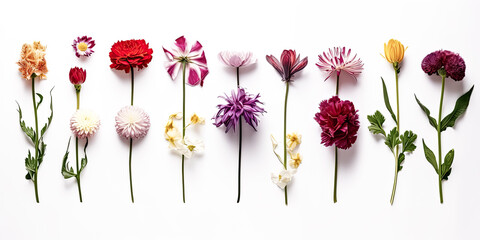 The creative layout was made with beautiful flowers on white background - generative ai.