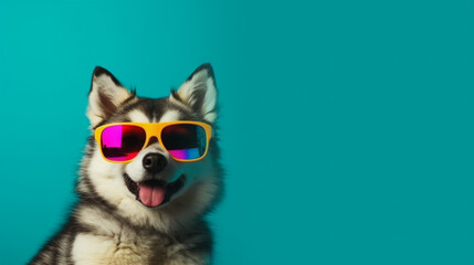 The Unique Puppy in Glasses: An Abstract Clip-Art Marvel. AI Generated Art. Copyspace, Background, Wallpaper. Spring and Summer Vibes. Colourfull Animals.