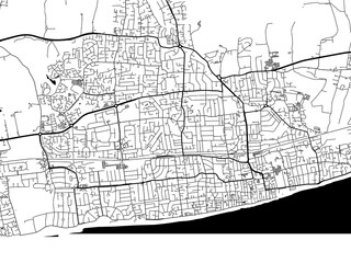 A vector road map of the city of  Worthing in the United Kingdom on a white background.