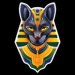 Bastet goddes. Cat wearing pharaoh's headdress in the style of digital airbrushing