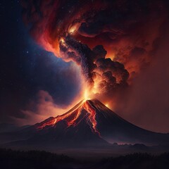 beautiful volcano eruption at night