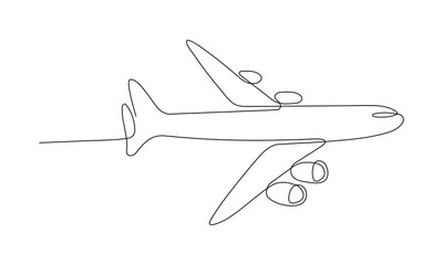 One line airplane isolated on white background. Plane Continuous line sketch. Vector illustration