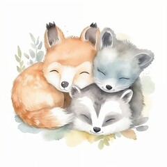 Sleeping Baby Animals watercolor, Nursery Animal
