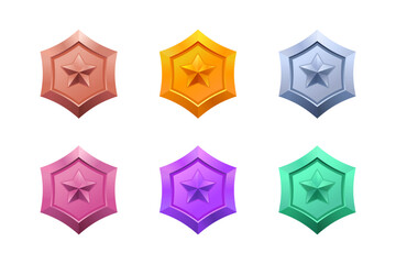 Set of metallic colored stars. Perfect for achievements.