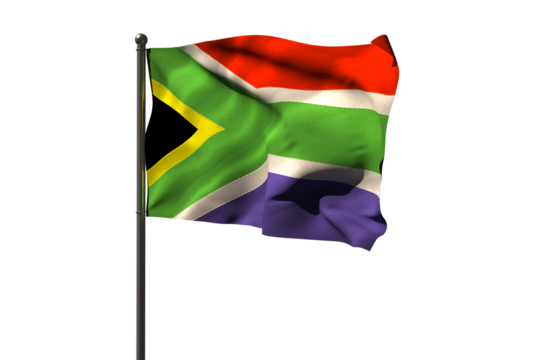 Waving flag of South Africa on pole