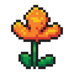 orange flower pixel style isolated on white background