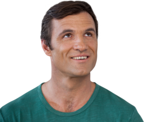 Thoughtful smiling mature man looking away