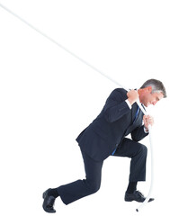 Classy businessman pulling a rope