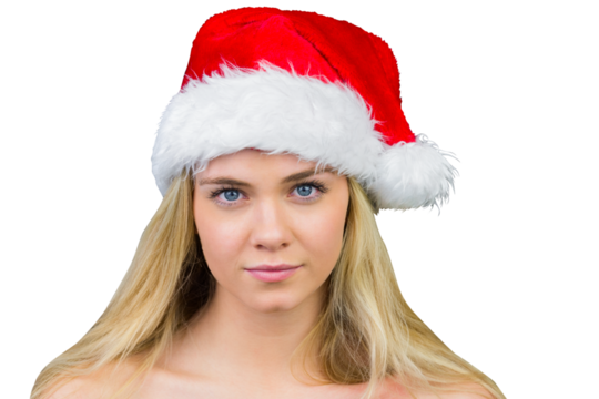 Blonde with bare shoulders in santa hat