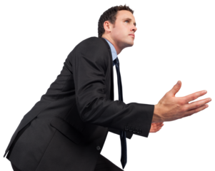 Businessman posing with arms out