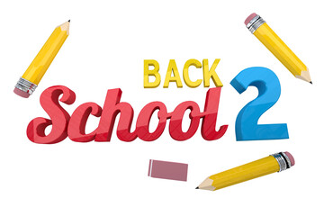 Back to school message with pencils and eraser over white background