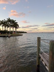 Dock sunset palm trees