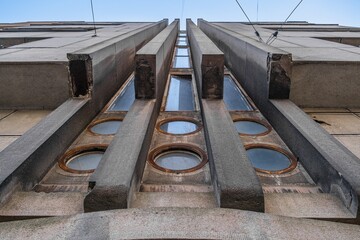 The four-story residential building on the Tuhan-Baranovskoho Street, 36. It is an outstanding example of functionalism architecture. It was built in 1938 for the Shpattsy family. Lviv, Ukraine.