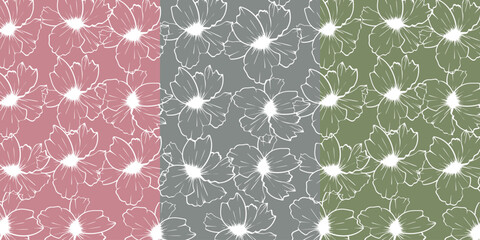 Floral seamless pattern. Hand drawn large white flower buds. Floral silhouettes.