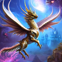 Fairy-tale dragon, mythical monster and symbol of evil and danger, AI generated - obrazy, fototapety, plakaty