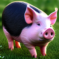 Little pink piggy a symbol of happiness, AI generated