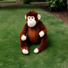 Brown monkey, cute plush toy, mascot ai Generated, generative AI, CGI graphics