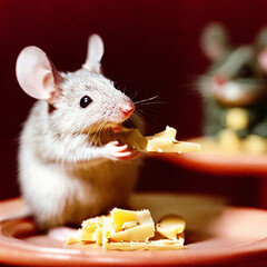 Mouse eating cheese, AI generated illustration
