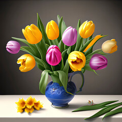 Gorgeous Spring Tulip Bouquet, Greeting Card