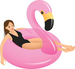 Woman on inflatable flamingo icon