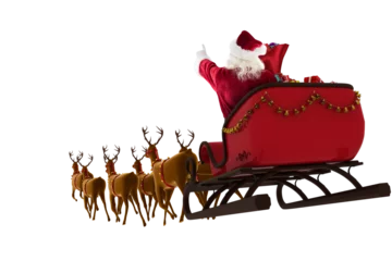 Fotobehang Santa Claus riding on sleigh during Christmas © vectorfusionart