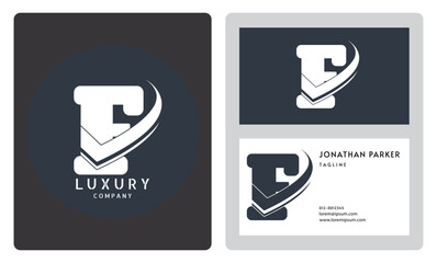 Vip business card template. Premium letter F logo with luxury business card design. Elegant corporate identity.