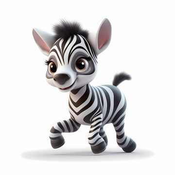 Baby Zebra Cartoon Isolated On White Backgound. Generative AI