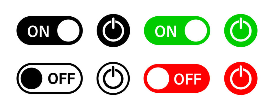 Switch toggle button. Slider on off icon set. Switch power sign