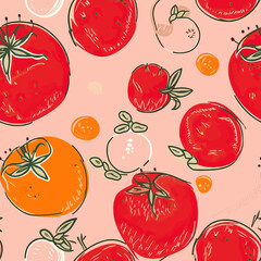 Seamless Tomato Pattern on Light Background