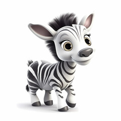 Naklejka na ściany i meble Baby Zebra Cartoon Isolated On White Backgound. Generative AI