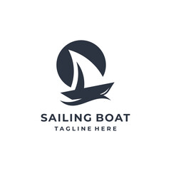 Sailing boat logo icon abstract vector template. Sailboat on the waves. Vector illustration