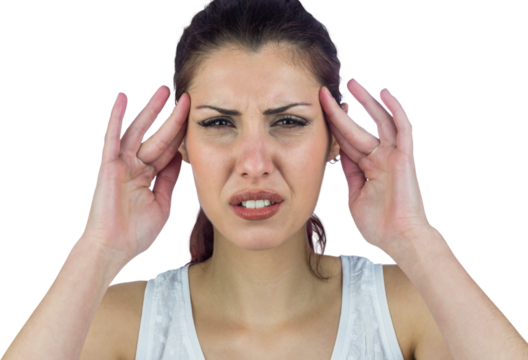 Close-up portrait of beautiful woman suffering from headache