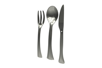 Silvered colored fork with table knife and spoon