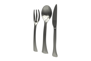 Silvered colored fork with table knife and spoon