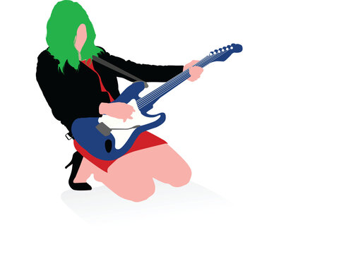 Woman playing guitar over white background