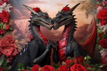 Wedding photo of couple of dragons