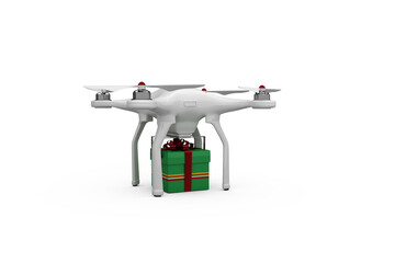 Composite image of quadcopter with green gift box
