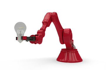 Illustrative image of red robotic arm holding light bulb