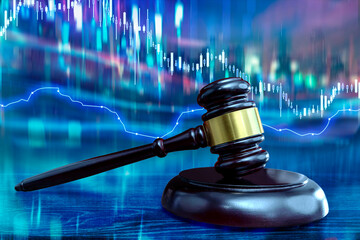 Judicial gavel and trading chart. Jurisprudence and Stock exchanges concept