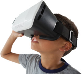 Close-up of boy wearing virtual reality headset