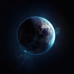The Earth in space. Wallpaper with a blue planet. On a galaxy, there is a blue world or globe. generative ai