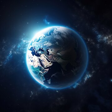 Earth in the space. Blue planet for wallpaper. blue planet or globe on galaxy. generative ai