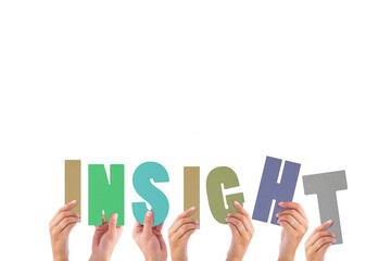 Cropped hands holding colorful word insight